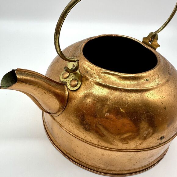 Paul Revere Copper Kettle Tea Revere Ware Wood Handle USA No Lid Prop Cottage - Picture 3 of 5